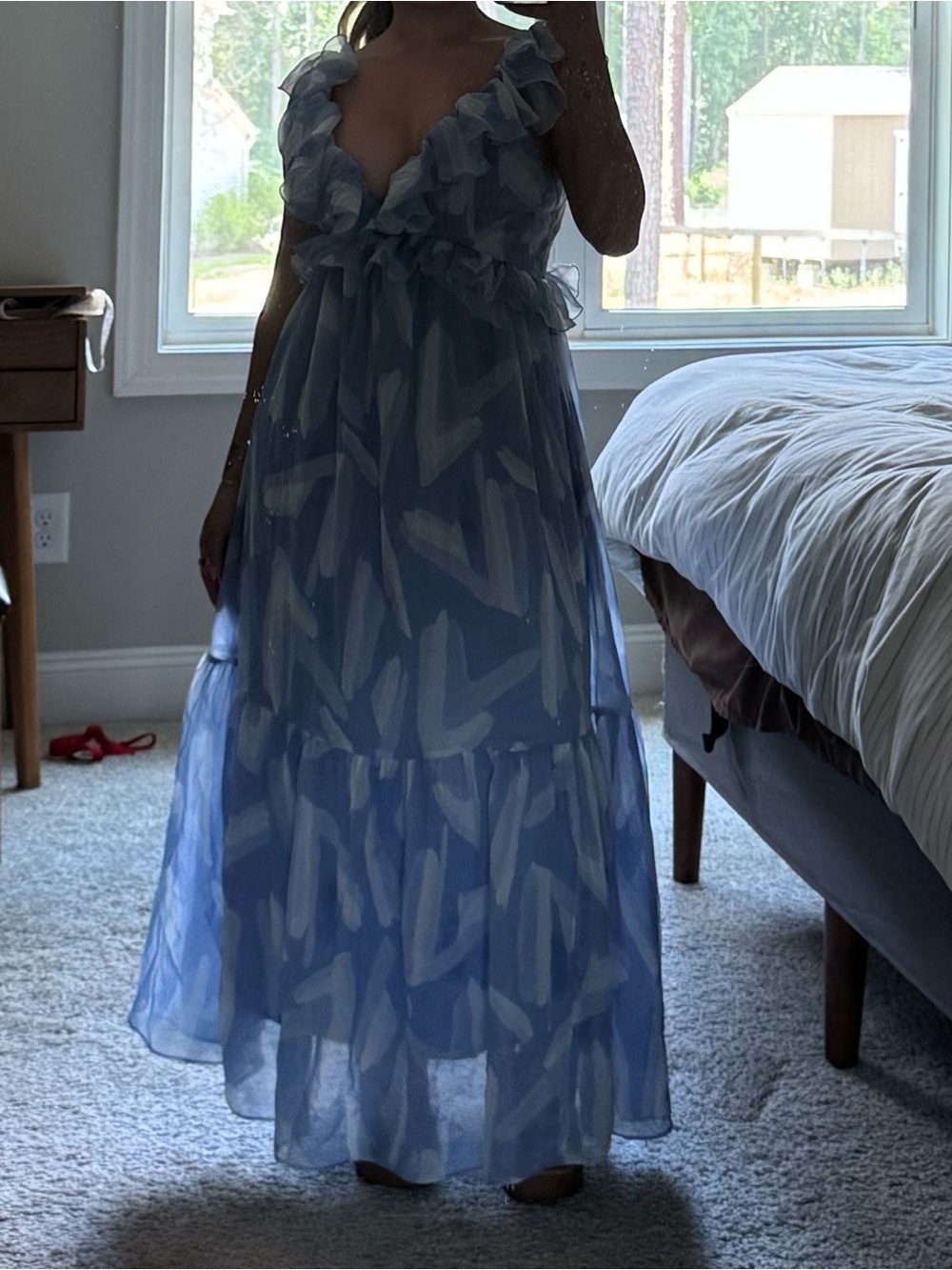 Abercrombie & Fitch Blue and White Ruffle Maxi Dress